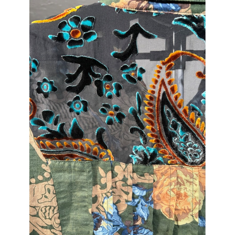 Oddi Boho Mixed Print Tunic Velvet Burnout Sheer Back Floral Blouse Women Medium - Picture 4 of 10